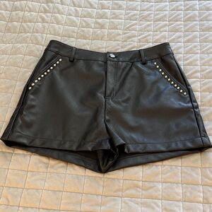 Black Studded Women's faux leather Shorts
